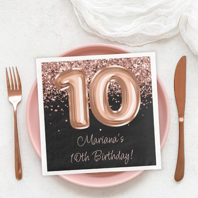  Rose Gold Black 10th Birthday Party Paper Dinner Napkins (Creator Uploaded)