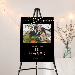 Rose Gold & Black 10th Wedding Anniversary Welcome Foam Board