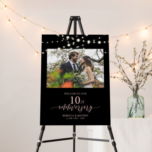 Rose Gold  Black 10th Wedding Anniversary Welcome Foam Board