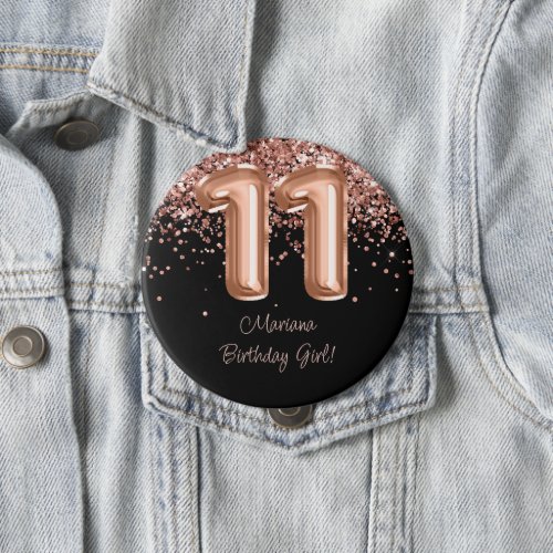 Rose Gold Black 11th Birthday Party Button