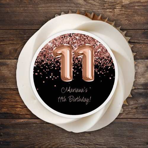 Rose Gold Black 11th Birthday Party Edible Frosting Rounds