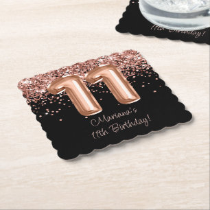 Rose Gold Black 11th Birthday Party Paper Coaster