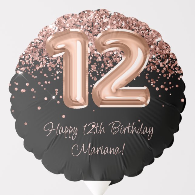 Rose Gold Black 12th Birthday Party Balloon (Front)
