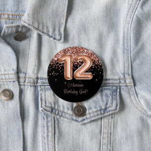 Rose Gold Black 12th Birthday Party Button