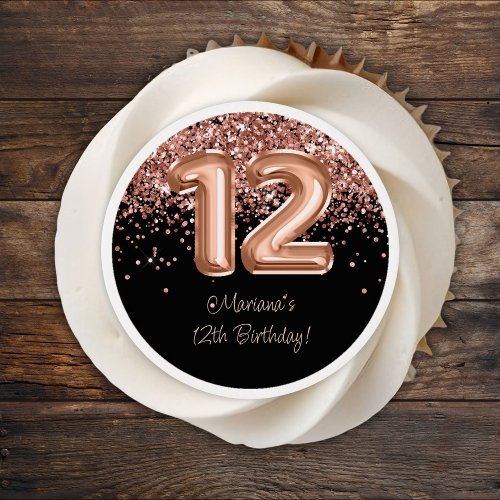 Rose Gold Black 12th Birthday Party Edible Frosting Rounds