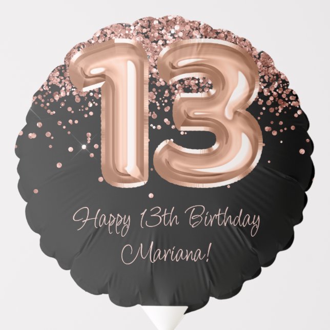 Rose Gold Black 13th Birthday Party Balloon (Front)