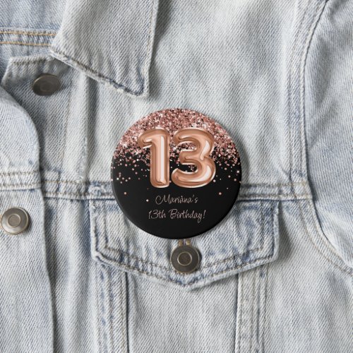 Rose Gold Black 13th Birthday Party Button