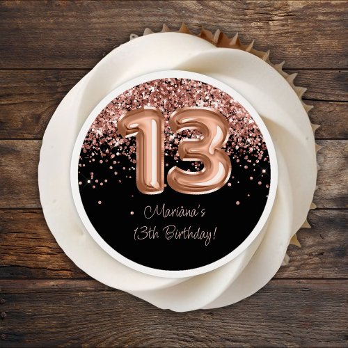 Rose Gold Black 13th Birthday Party Edible Frosting Rounds