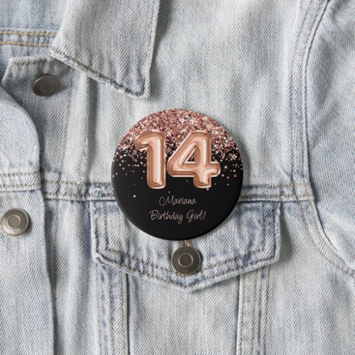 Rose Gold Black 14th Birthday Party Button