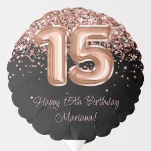 Rose Gold Black 15th Birthday Party Balloon