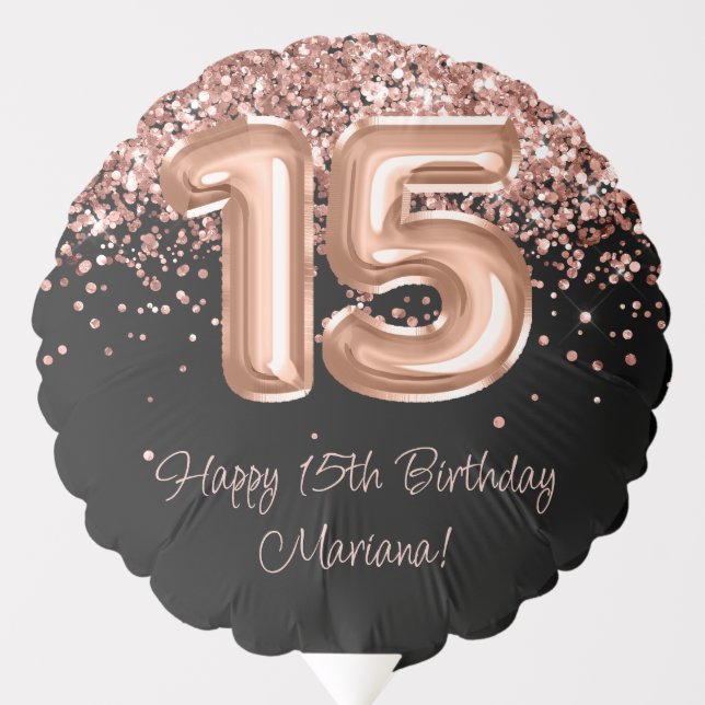 Rose Gold Black 15th Birthday Party Balloon (Front)
