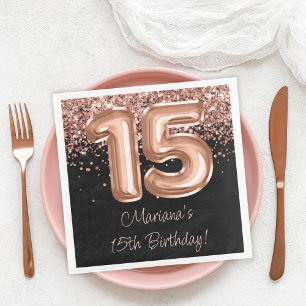 Rose Gold Black 15th Birthday Party Paper Dinner Napkins