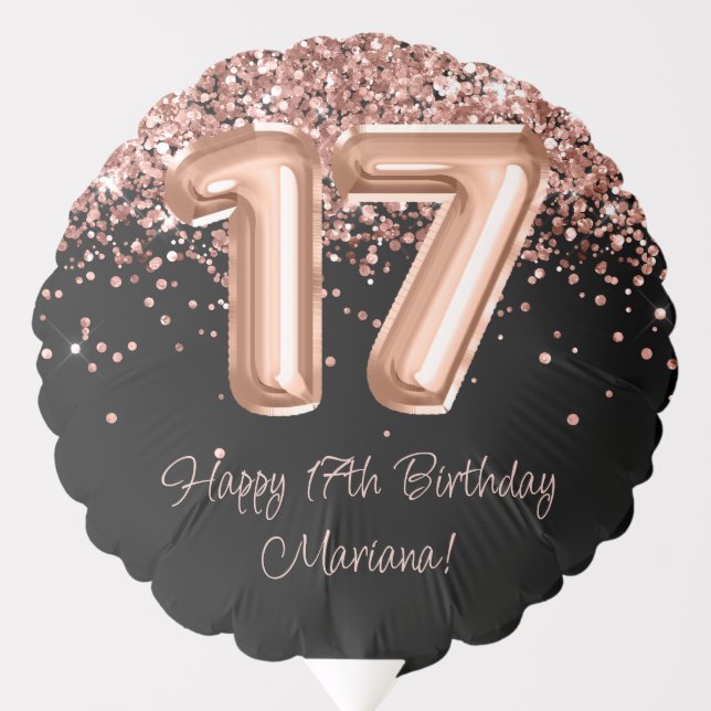 Rose Gold Black 17th Birthday Party Balloon (Front)