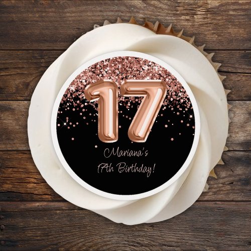 Rose Gold Black 17th Birthday Party Edible Frosting Rounds