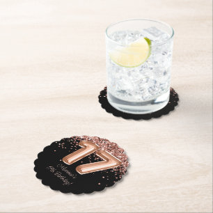  Rose Gold Black 17th Birthday Party Paper Coaster