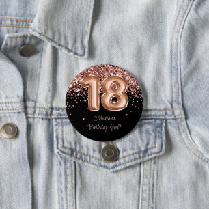 Rose Gold Black 18th Birthday Party Button