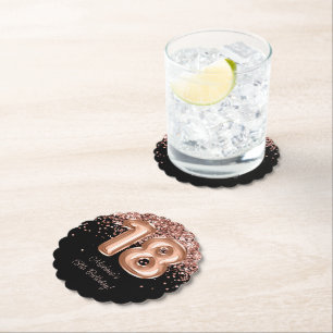 Rose Gold Black 18th Birthday Party Paper Coaster