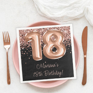 Rose Gold Black 18th Birthday Party Paper Dinner Napkins