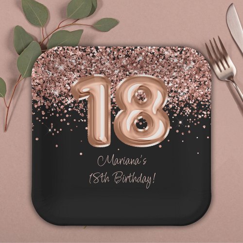 Rose Gold Black 18th Birthday Party Paper Plates