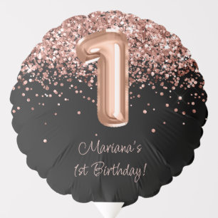 Rose Gold Black 1st Birthday Party Balloon