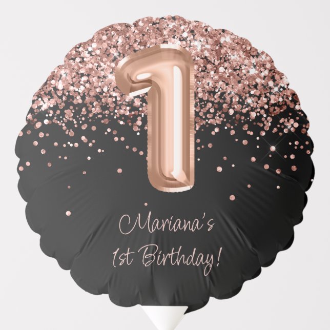 Rose Gold Black 1st Birthday Party Balloon (Front)