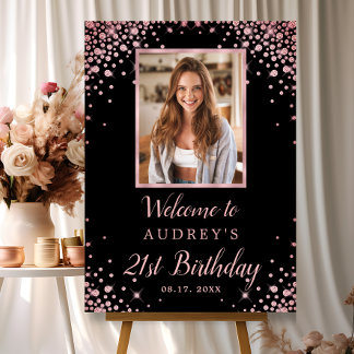 Rose Gold Black 21st Birthday Photo Welcome Foam Board