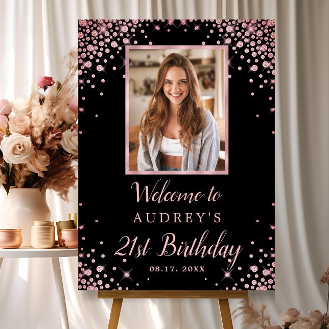 Rose Gold Black 21st Birthday Photo Welcome Foam Board (Creator Uploaded)