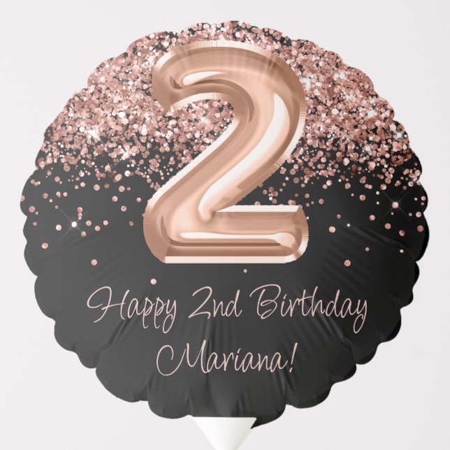 Rose Gold Black 2nd Birthday Party Balloon (Front)
