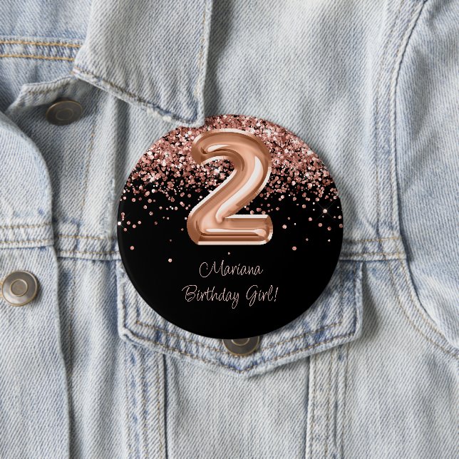 Rose Gold Black 2nd Birthday Party Button (In Situ)