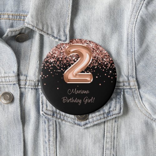 Rose Gold Black 2nd Birthday Party Button