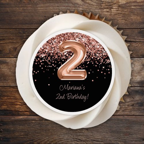 Rose Gold Black 2nd Birthday Party Edible Frosting Rounds