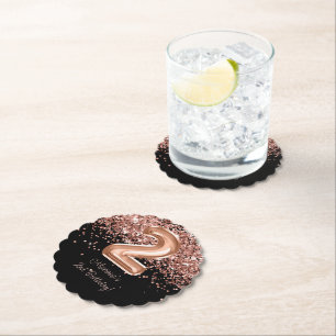 Rose Gold Black 2nd Birthday Party Paper Coaster