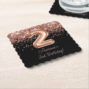 Rose Gold Black 2nd Birthday Party Paper Coaster