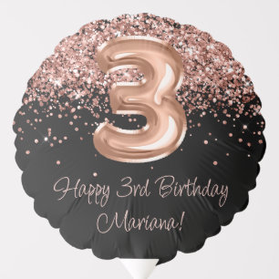 Rose Gold Black 3rd Birthday Party Balloon