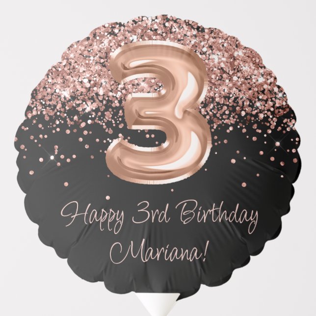 Rose Gold Black 3rd Birthday Party Balloon (Front)
