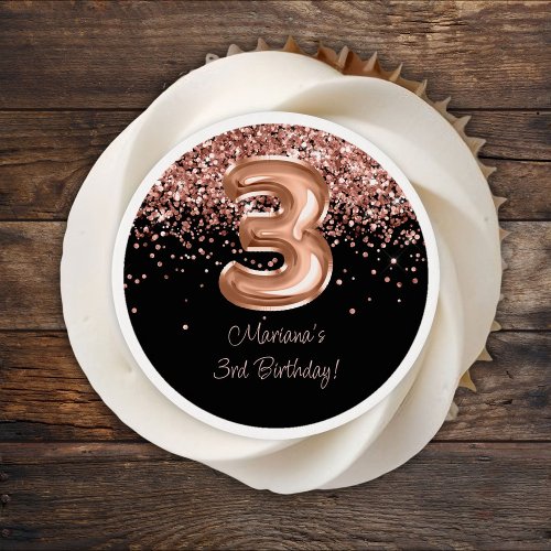 Rose Gold Black 3rd Birthday Party Edible Frosting Rounds