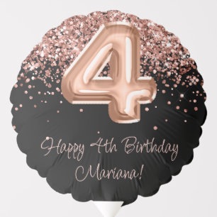Rose Gold Black 4th Birthday Party Balloon