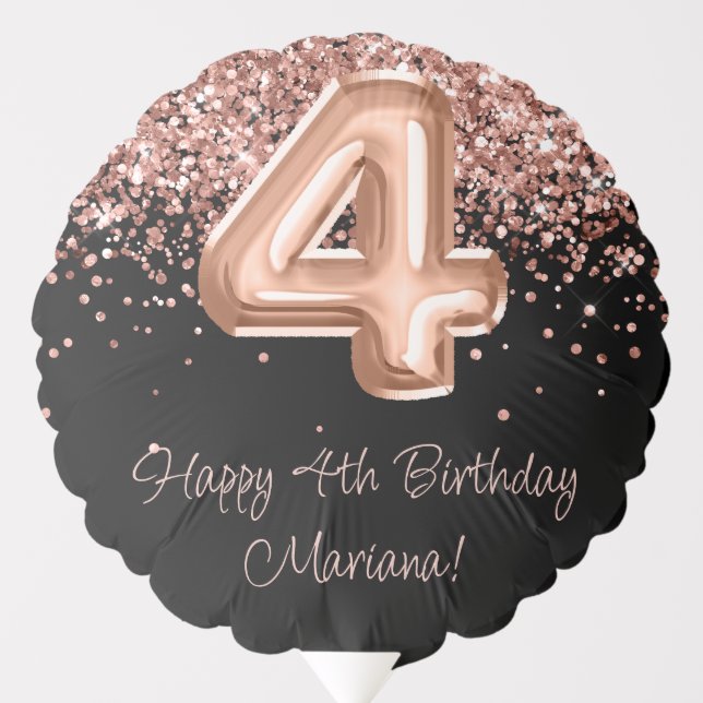 Rose Gold Black 4th Birthday Party Balloon (Front)