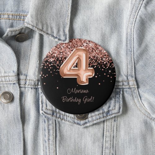 Rose Gold Black 4th Birthday Party Button