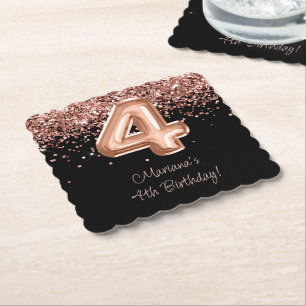 Rose Gold Black 4th Birthday Party Paper Coaster
