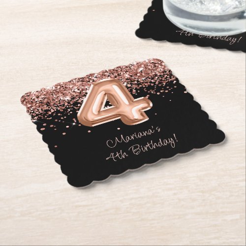  Rose Gold Black 4th Birthday Party Paper Coaster