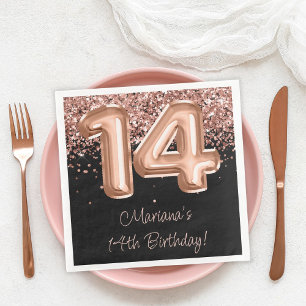 Rose Gold Black 4th Birthday Party Paper Dinner Napkins