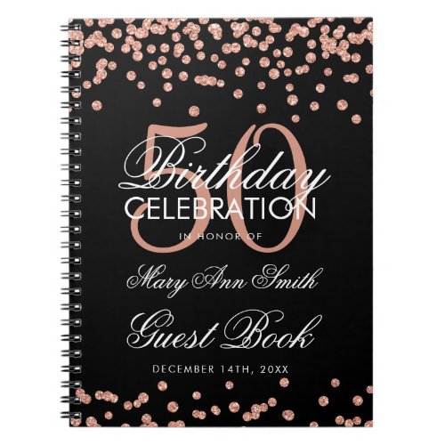 Rose Gold Black 50th Birthday Guest Book Confetti