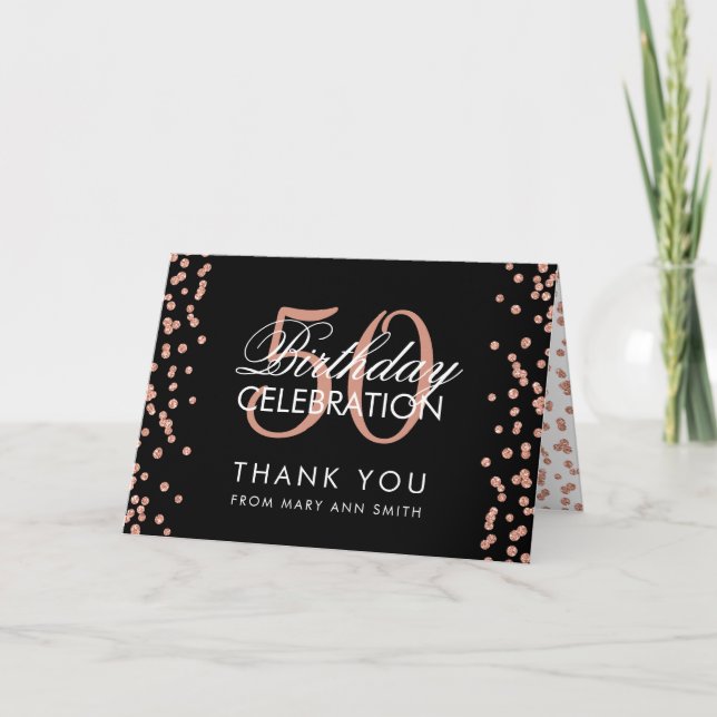 Rose Gold Black 50th Birthday Thank you Confetti (Front)