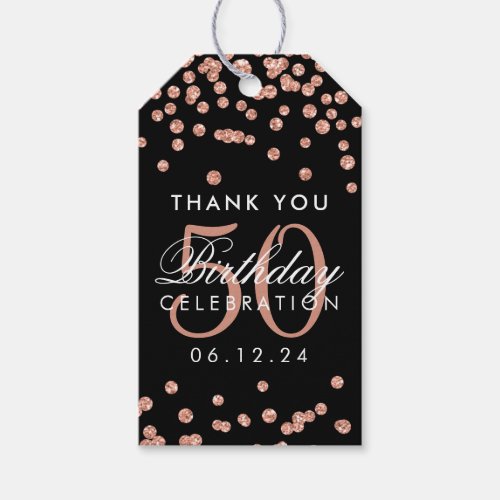 Rose Gold Black 50th Birthday Thank You Confetti Gift Tags