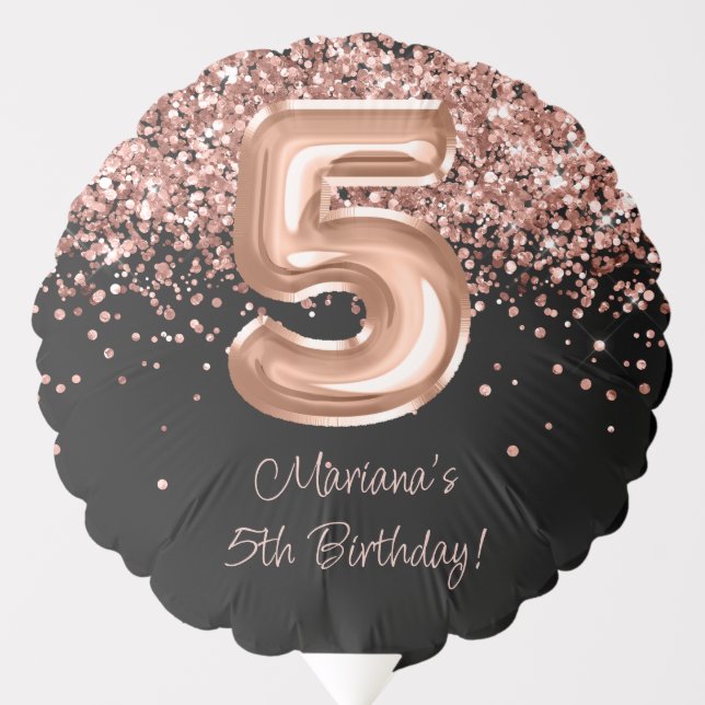 Rose Gold Black 5th Birthday Party Balloon (Front)