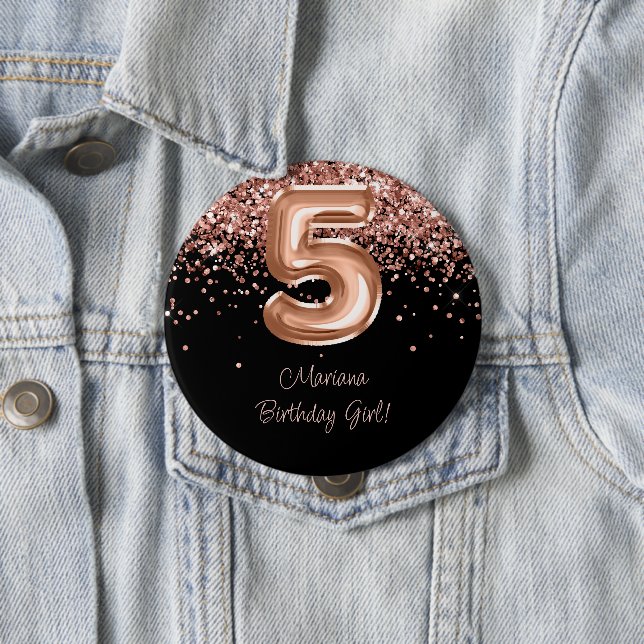 Rose Gold Black 5th Birthday Party Button (In Situ)