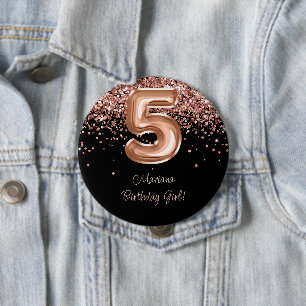 Rose Gold Black 5th Birthday Party Button