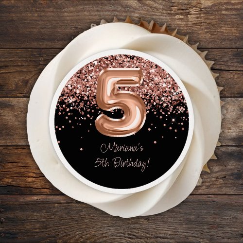 Rose Gold Black 5th Birthday Party Edible Frosting Rounds