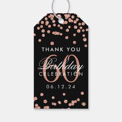 Rose Gold Black 60th Birthday Thank You Confetti Gift Tags